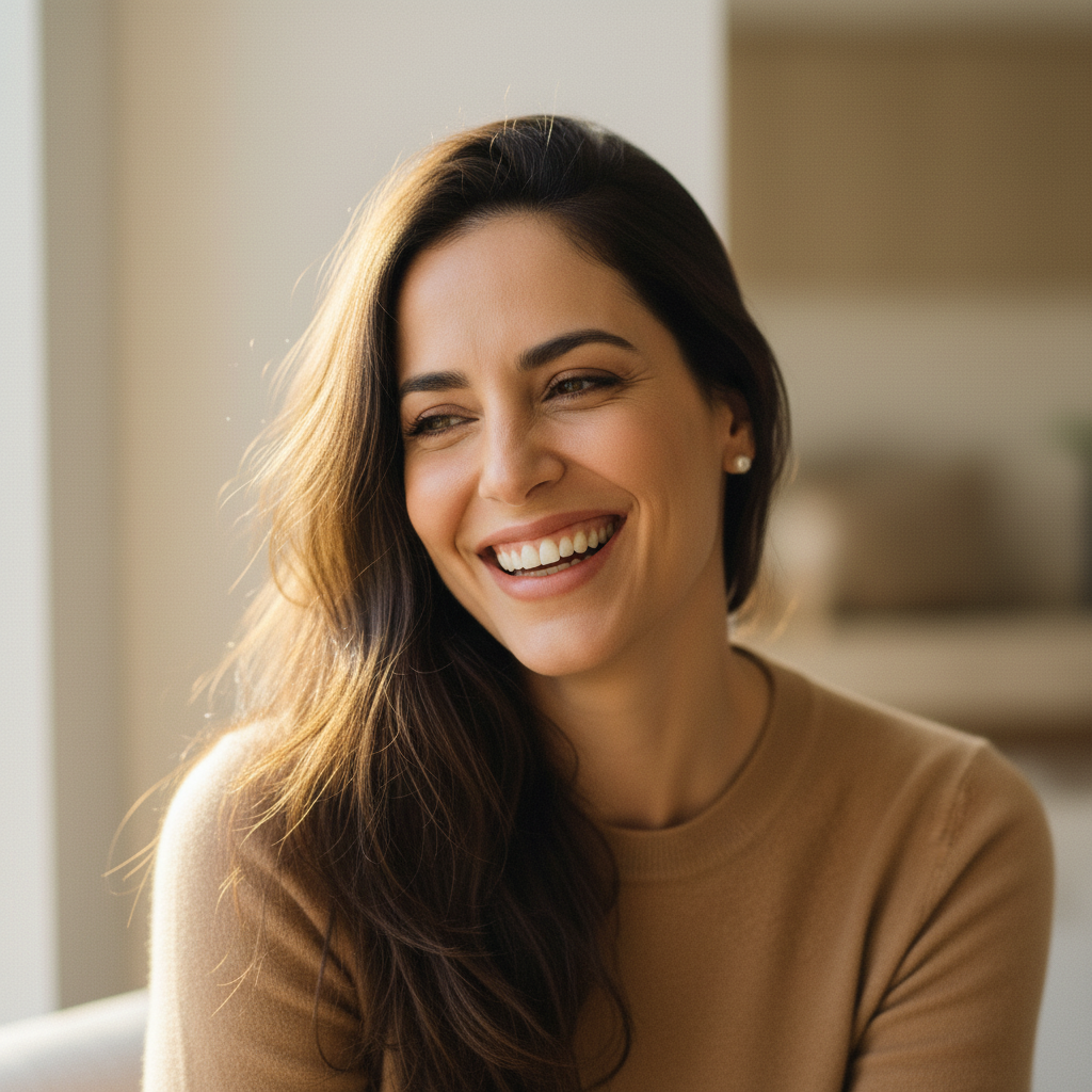 cabelo solto sorrindo